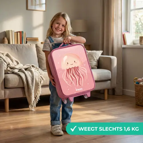 Roze kwal met gezicht Kinderkoffer - Roze klein -sfeer2_NL