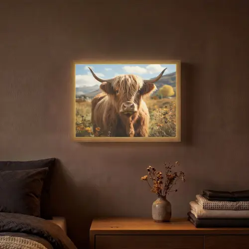 Schotse hooglander - Dieren portret - Natuur - Dier Light Box met batterij (Wandlamp) middel -sfeer4