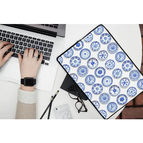 Borden - Bloemen - Patroon - Blauw laptophoes neopreen klein 279 -bureau