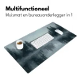 Bos - Meer - Mist - Natuur - Grijs Muismat XXL klein -sfeer4