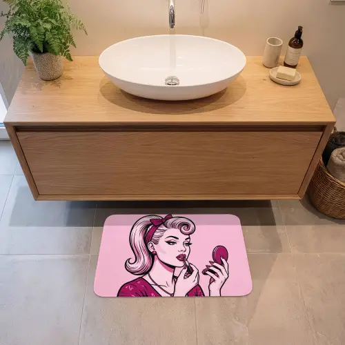 Vintage - Vrouw - Roze Badmat klein -sfeer1