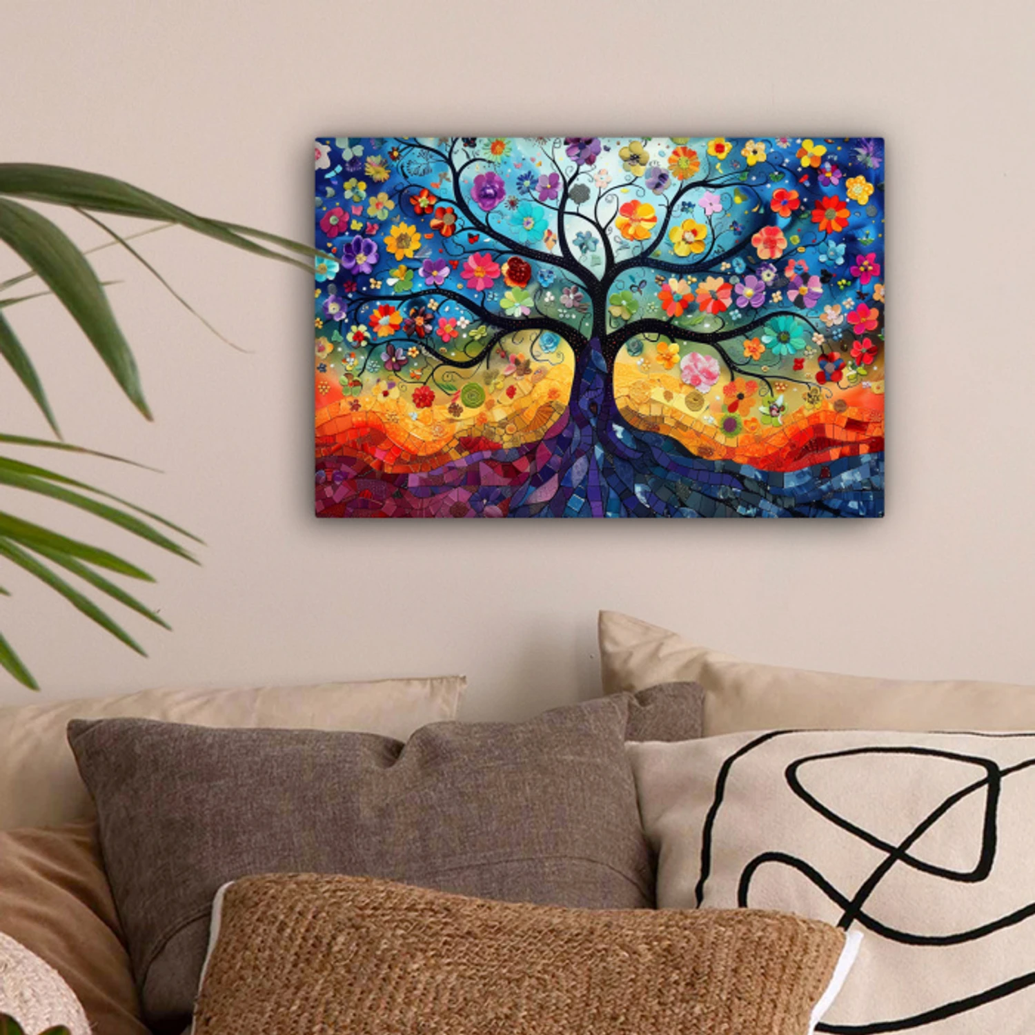 Kunst - Levensboom - Bloemen - Hippie canvas 2cm klein -sfeer1