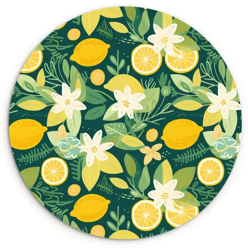 Groen - Bloemen - Citroenpartjes Wandcirkel plexiglas klein 852 -3d