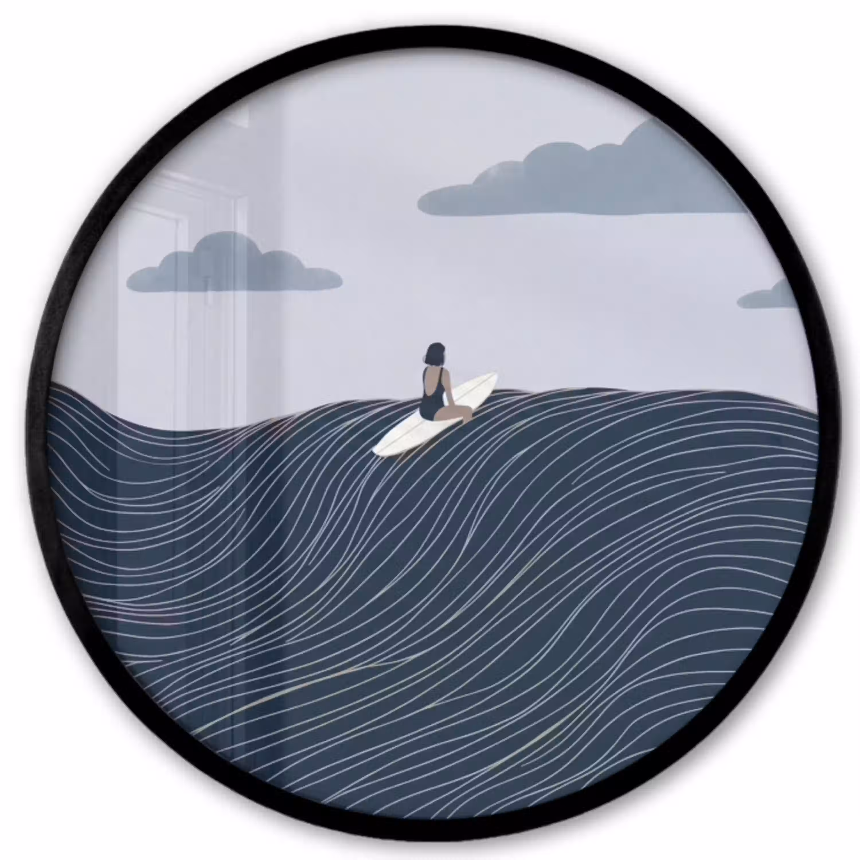 Persoon - Surfen - Oceaan - Natuur - Modern Fotolijst rond zonder passe partout klein -3d