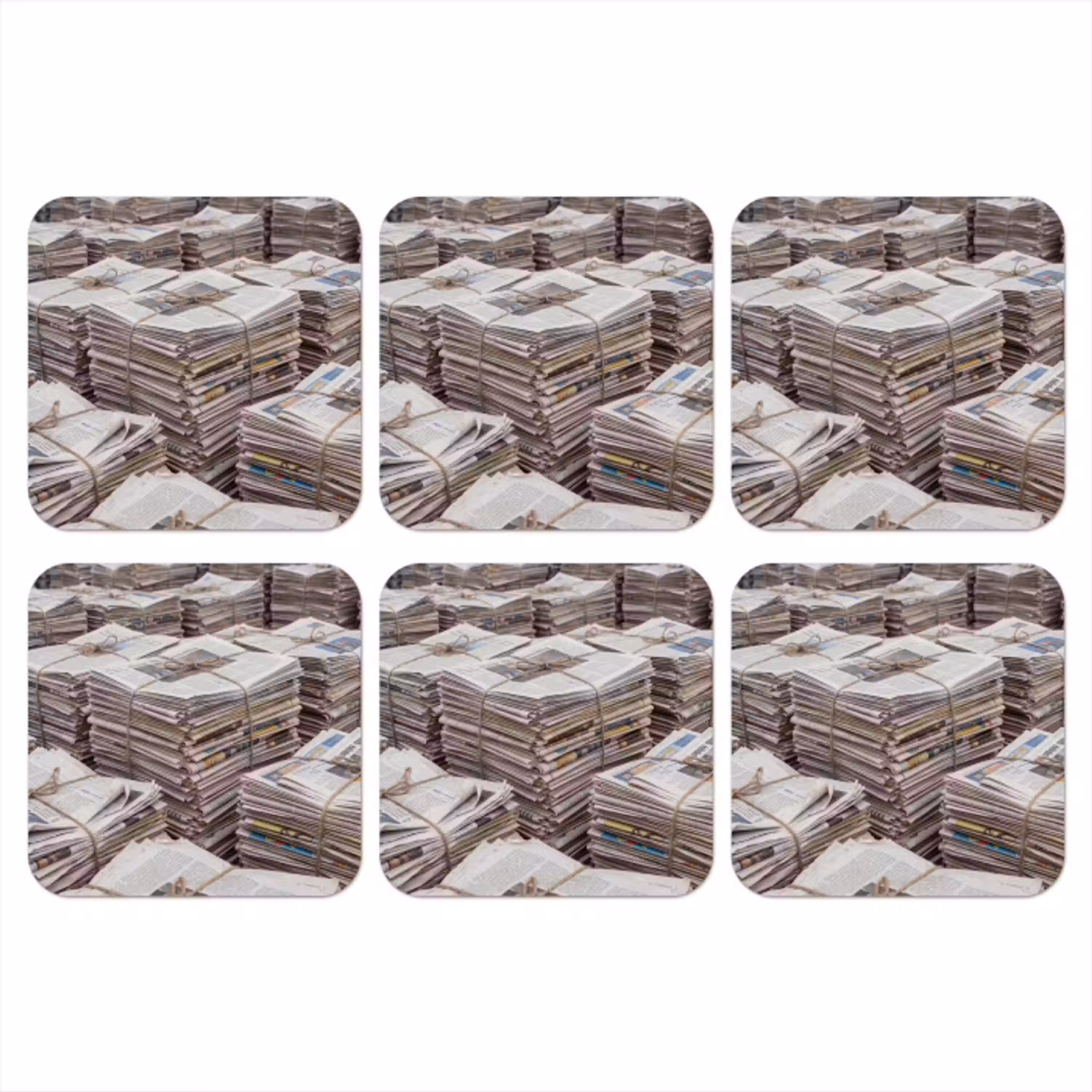 Kranten - Stapels - Touw - Informatie - Vintage onderzetter kurk middel -3d