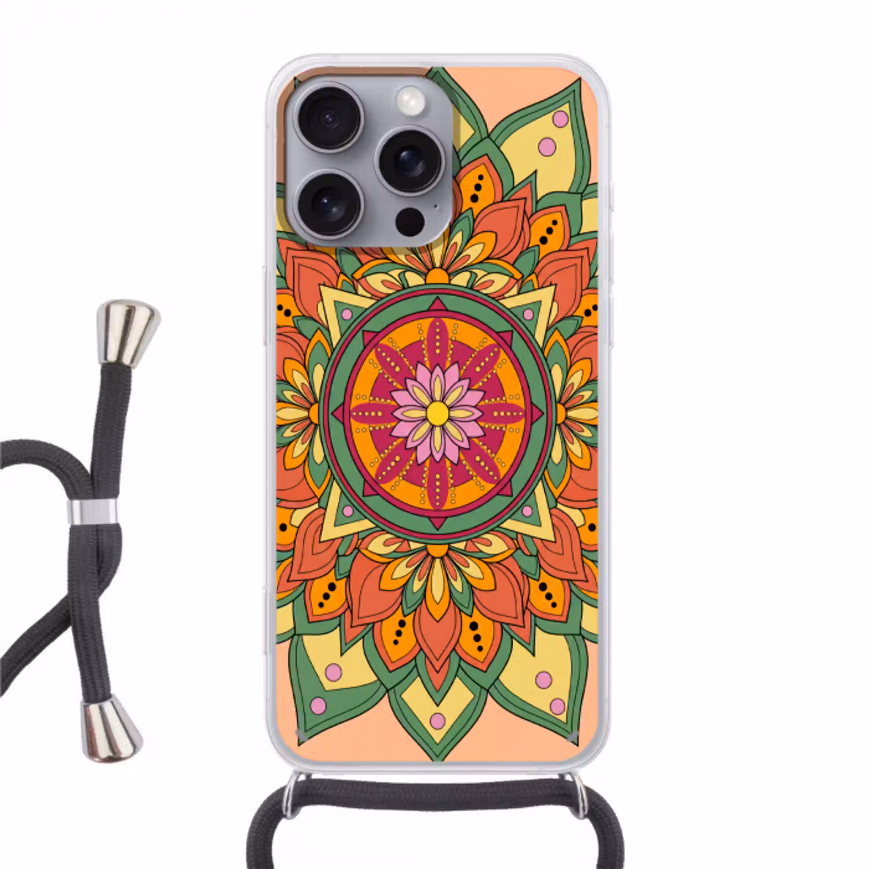Mandala - Bloemen - Abstract - Kleurrijk Hoesje iPhone 16 Pro Max met koord klein -3d