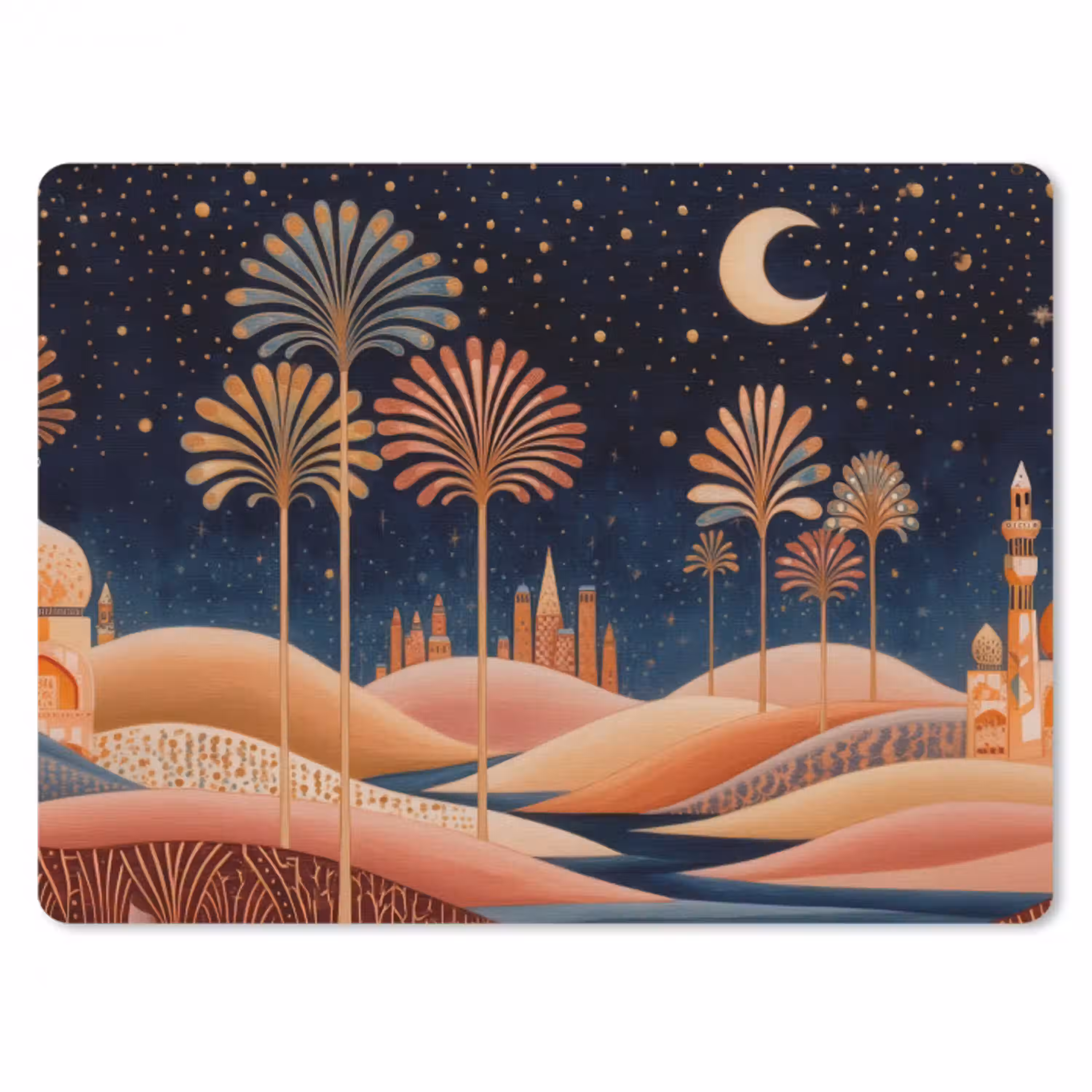 Sterrenhemel - Palmen - Rivier muismat rubber klein -3d