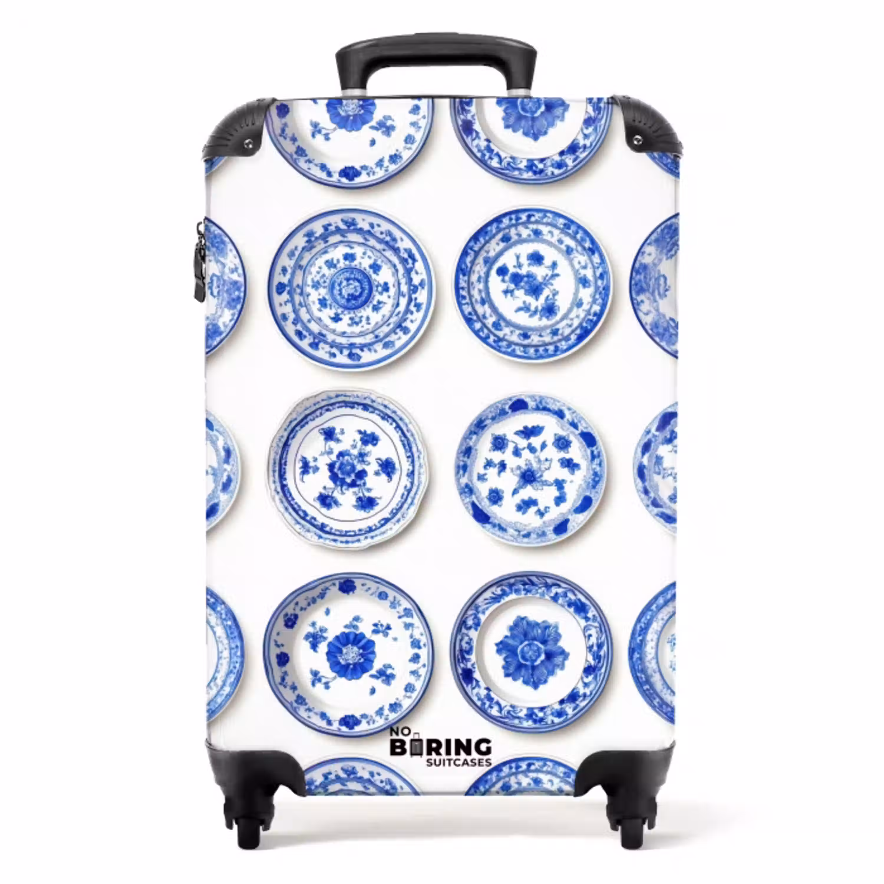 Borden - Bloemen - Patroon - Blauw NBS - Handbagage koffer - Volwassenen Unisex middel -productfoto_recht