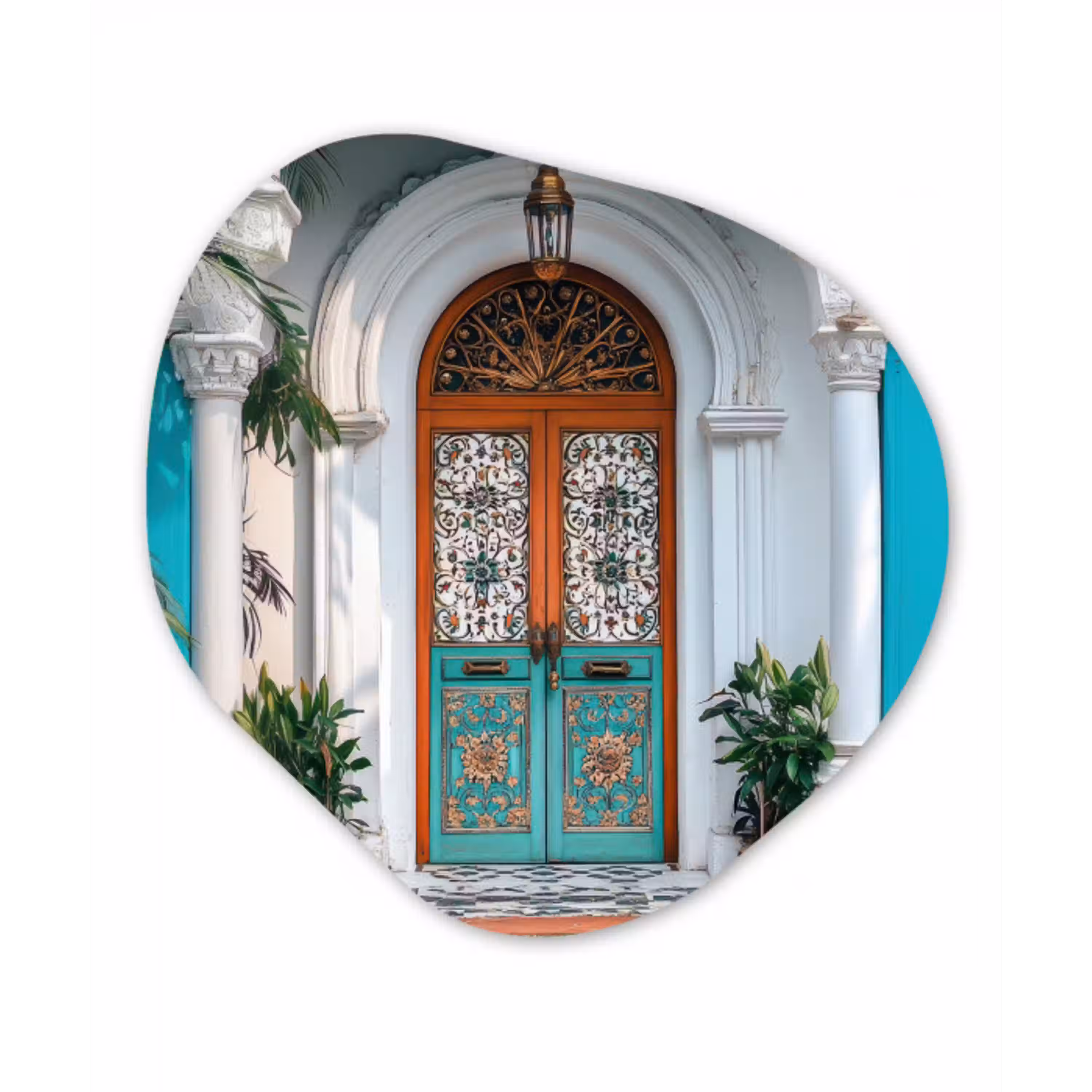 Zuilen - Sierlijke - Deur - Blauw Wandcirkel Organisch Aluminium middel -3d