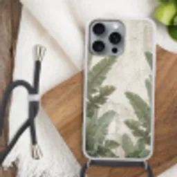 Bananenbladeren - Beton - Groen Hoesje iPhone 16 Pro Max met koord klein -sfeer4