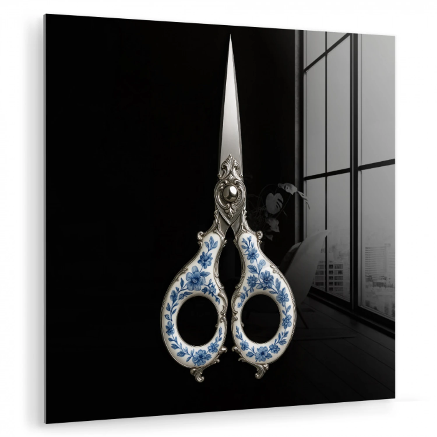 Schaar - Delfts blauw - Zwart plexiglas 5mm klein -zzzproduct_nieuw