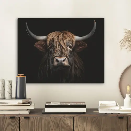 Schotse hooglander - Portret - Zwart - Dier PET vilt klein -sfeer1