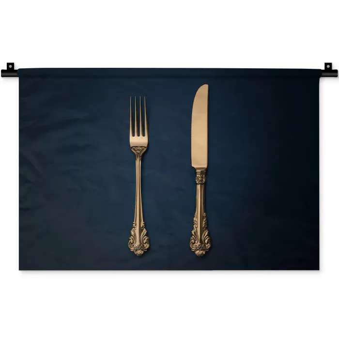 Bestek - Donkerblauw - Goud Wandkleed katoen klein -zz3d