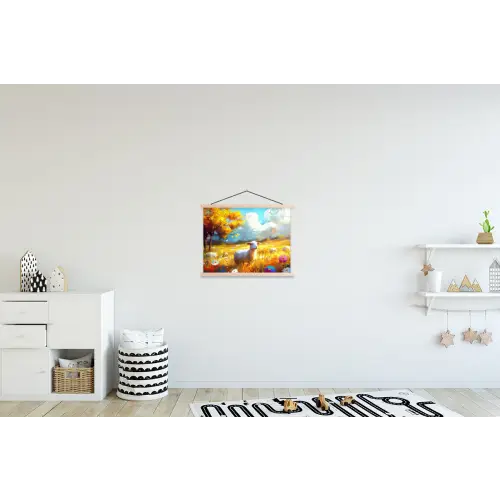 Schaap - Weide - Bloemen textielposter latten blank klein -kinderkamer