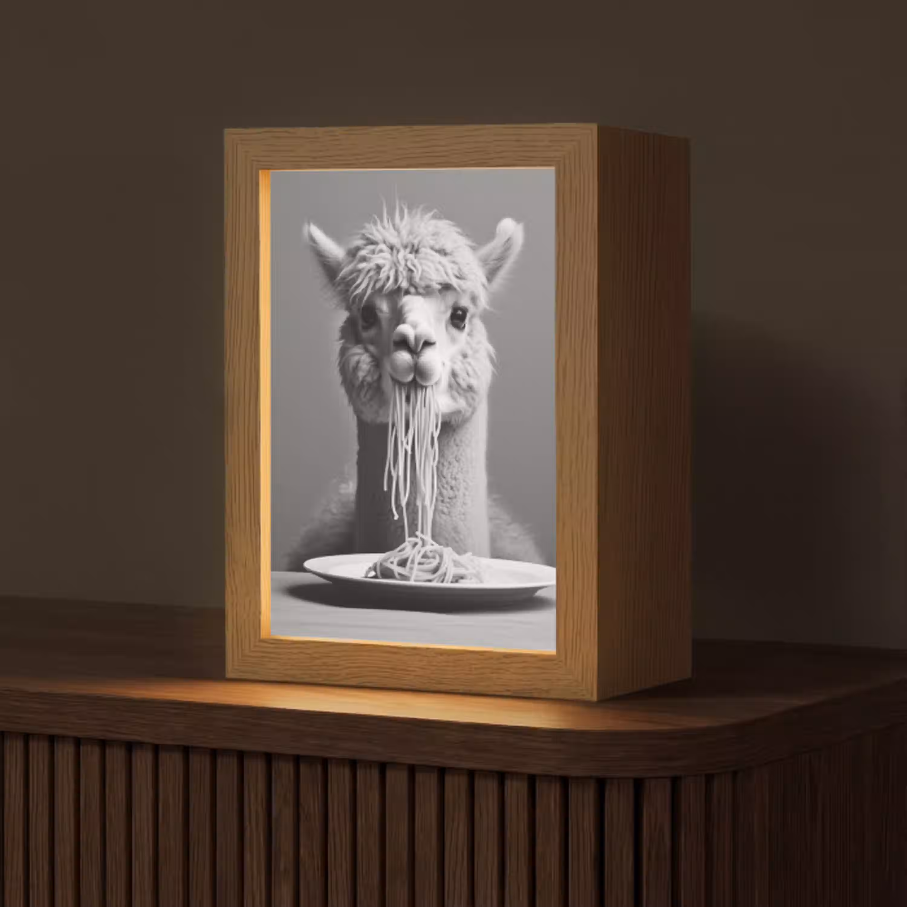 Alpaca - Pasta - Zwart - Wit - Grappig - Dieren Light Box met kabel (Tafellamp) klein -z3d_website