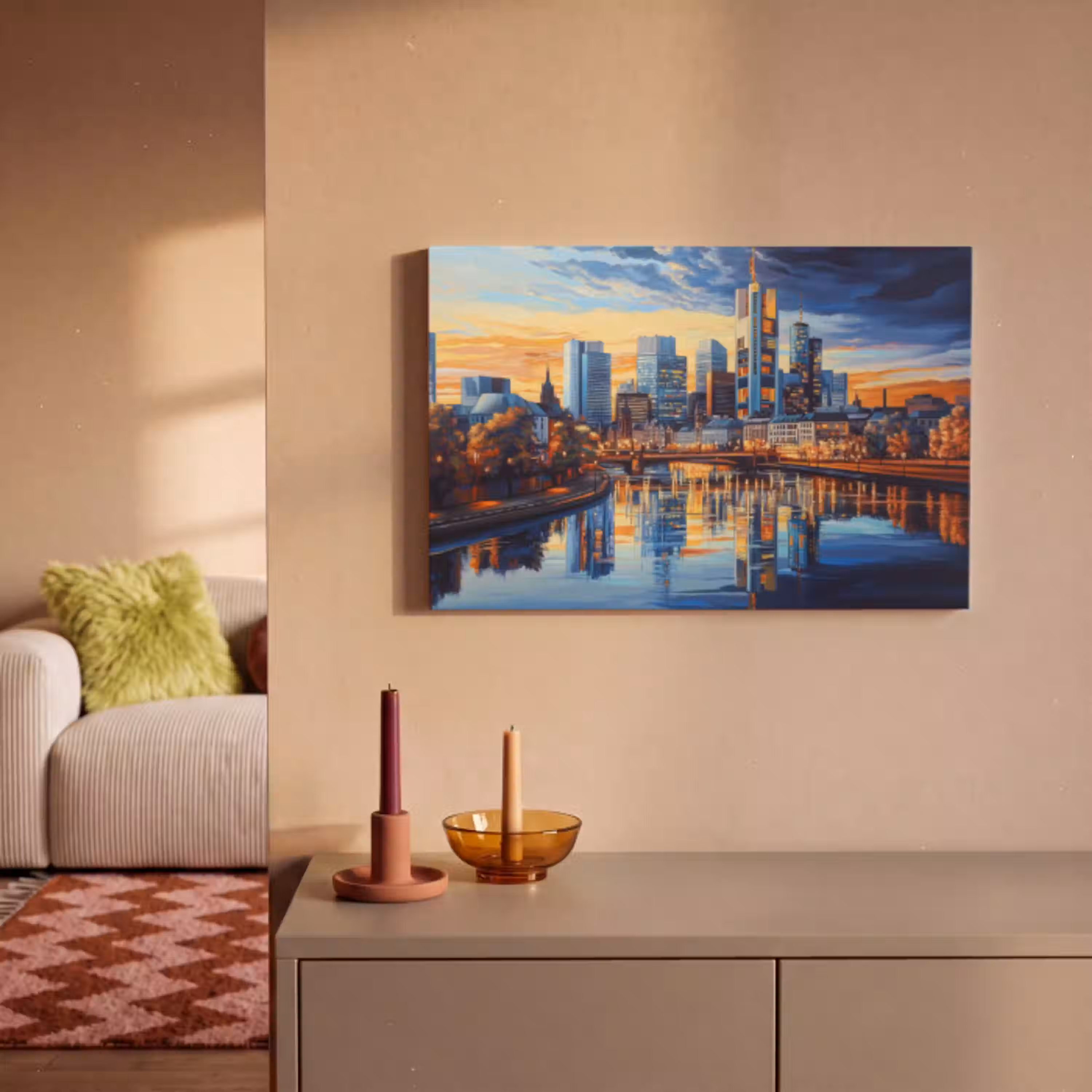 Zonsondergang Frankfurt - Stad - Skyline - Water canvas 2cm klein -sfeer1