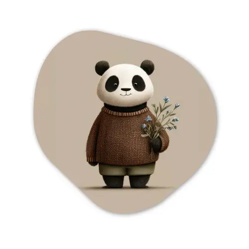 Panda - Blauwe bloemen - Zachtheid Wandcirkel Organisch Forex 3mm klein -3d
