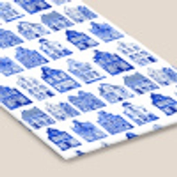 Patroon - Huizen - Blauw fotolijst zwart zonder passe partout klein 224 -zsfeer6