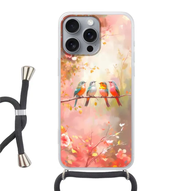Telefoonhoesje met koord - Vogels - Kleurrijk - Tak