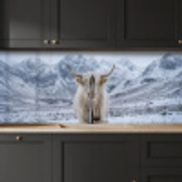 Schotse Hooglander - Sneeuw - Bergen - Winter keuken achterwand 2 middel -sfeer1