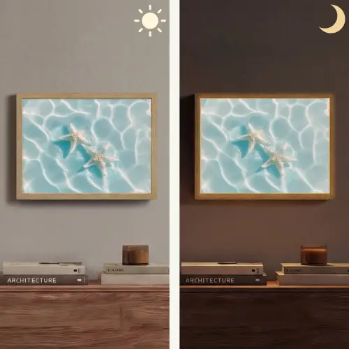 Zeesterren - Golvend water - Rustgevend Light Box met batterij (Wandlamp) middel -sfeer3