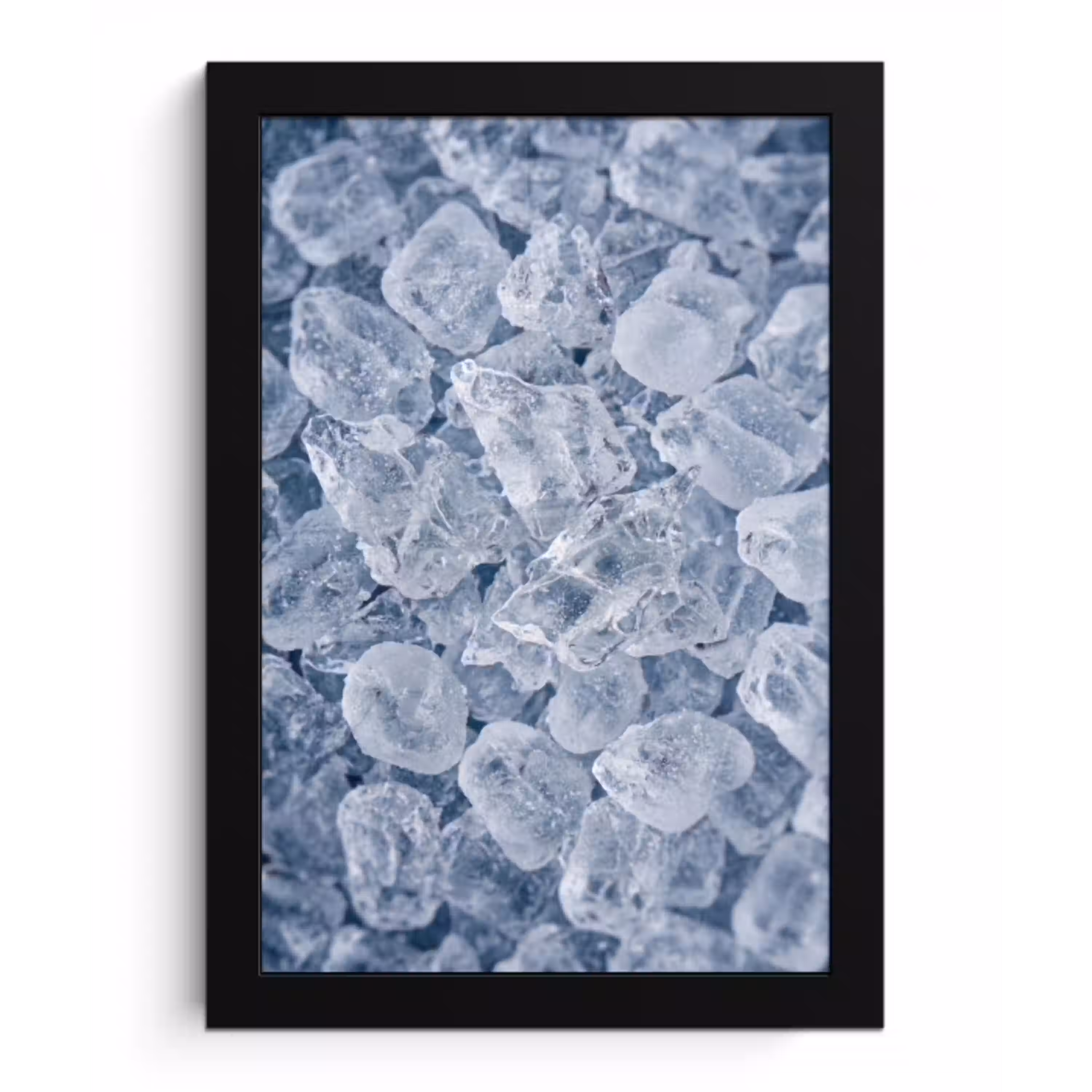 Ijsblokjes - Water - Blauw fotolijst zwart zonder passe partout klein -3d