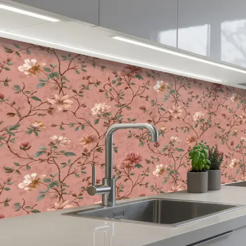 Botanisch - Bloemen - Roze keuken achterwand 2 middel 871 -3d_schuin