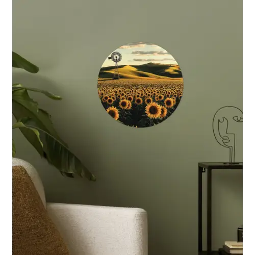 Zonnebloem - Veld - Windmolen Wandcirkel behangsticker klein -sfeer2