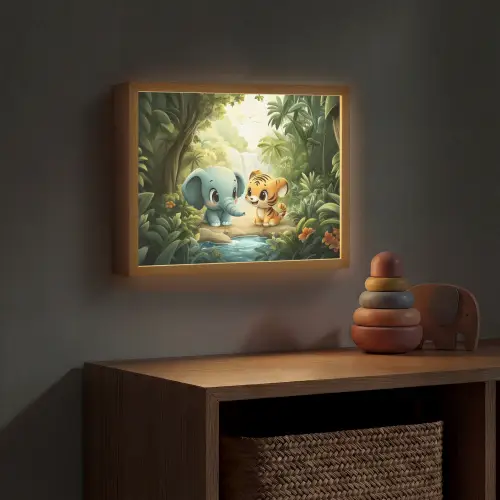Olifant - Tijger - Bos - Jungle Light Box met batterij (Wandlamp kind) middel -sfeer5_kind
