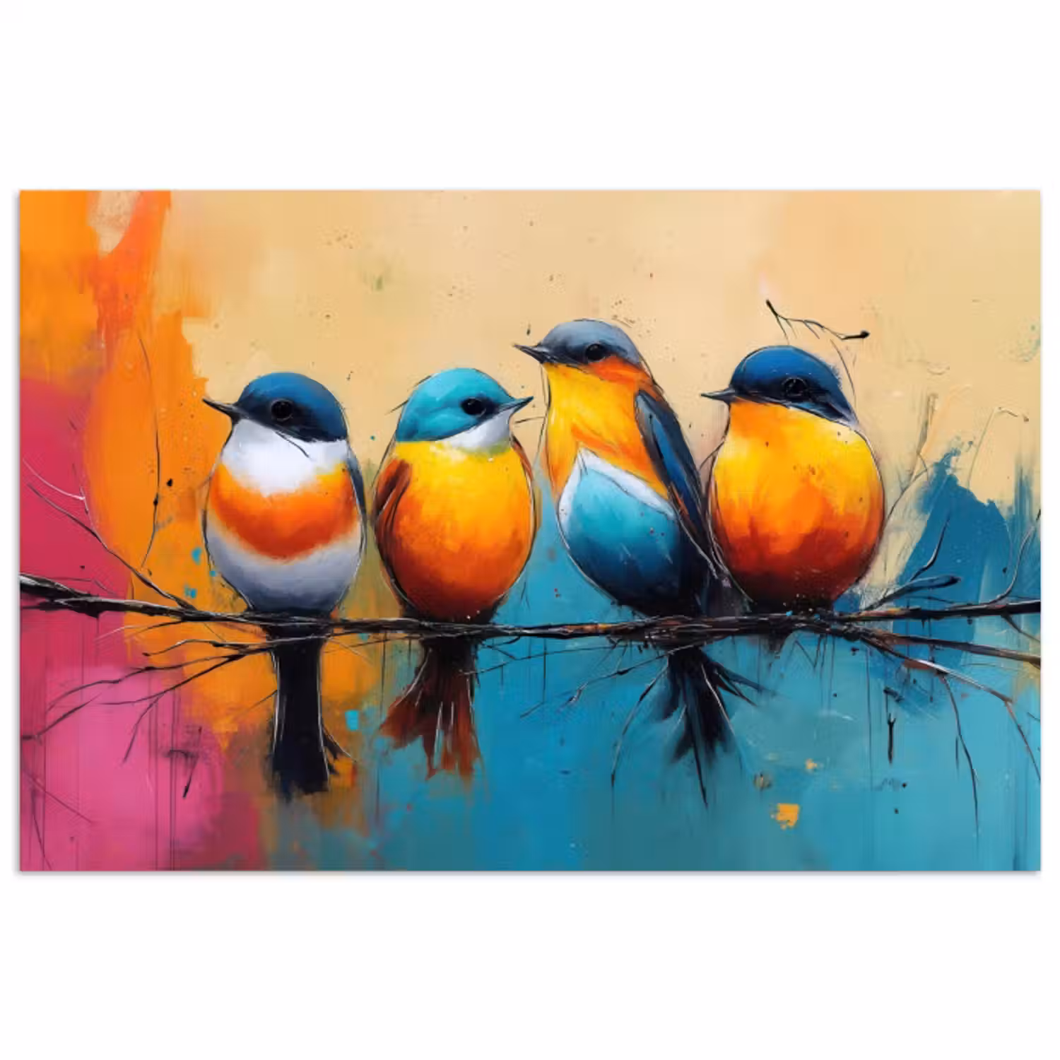 Poster – Vogels - Kleurrijk - Tak - Abstract