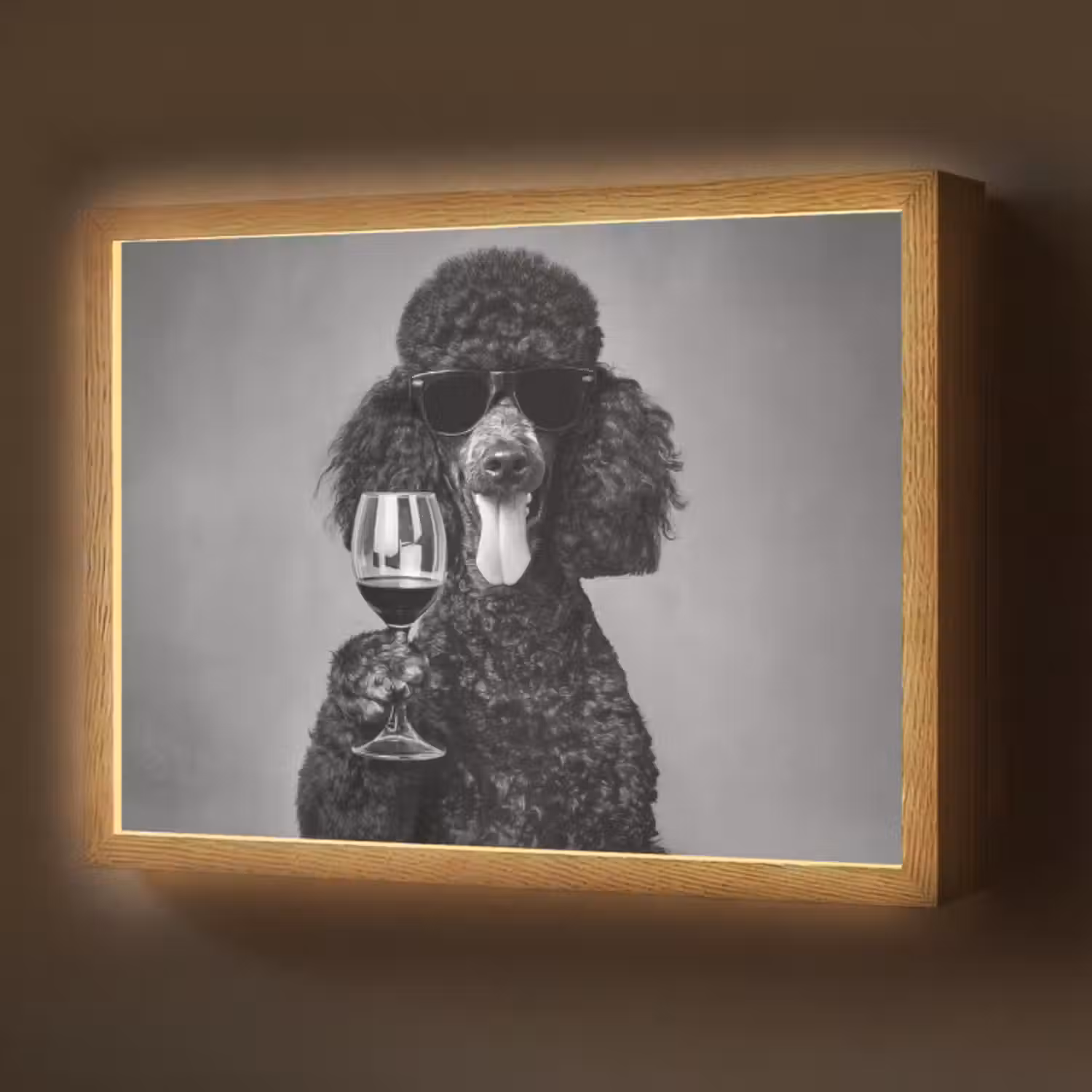 Lightbox - Wandlamp - Hond - Krullen - Zonnebril - Wijn