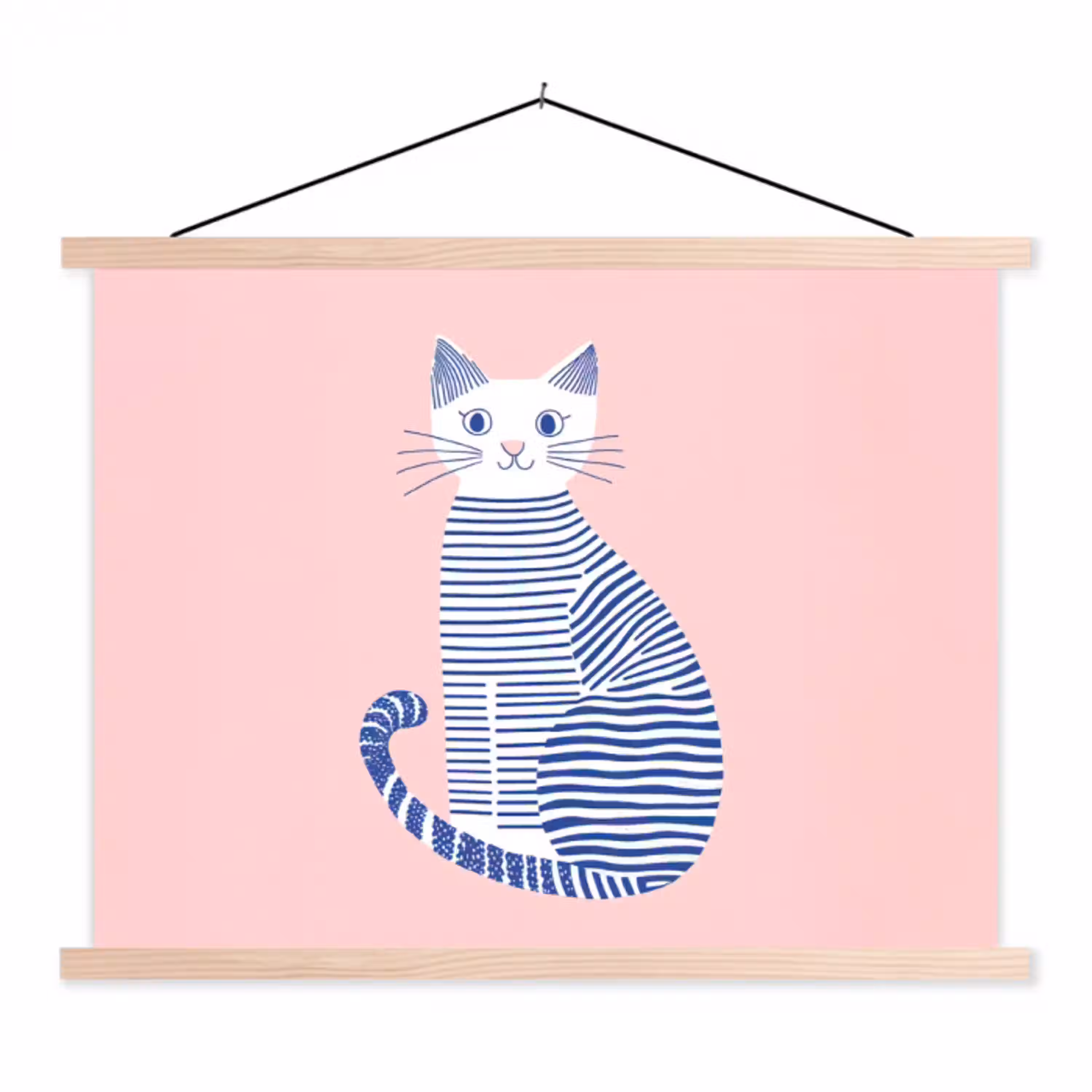 Kat - Illustratie - Minimalistisch - Roze textielposter latten blank klein -3d