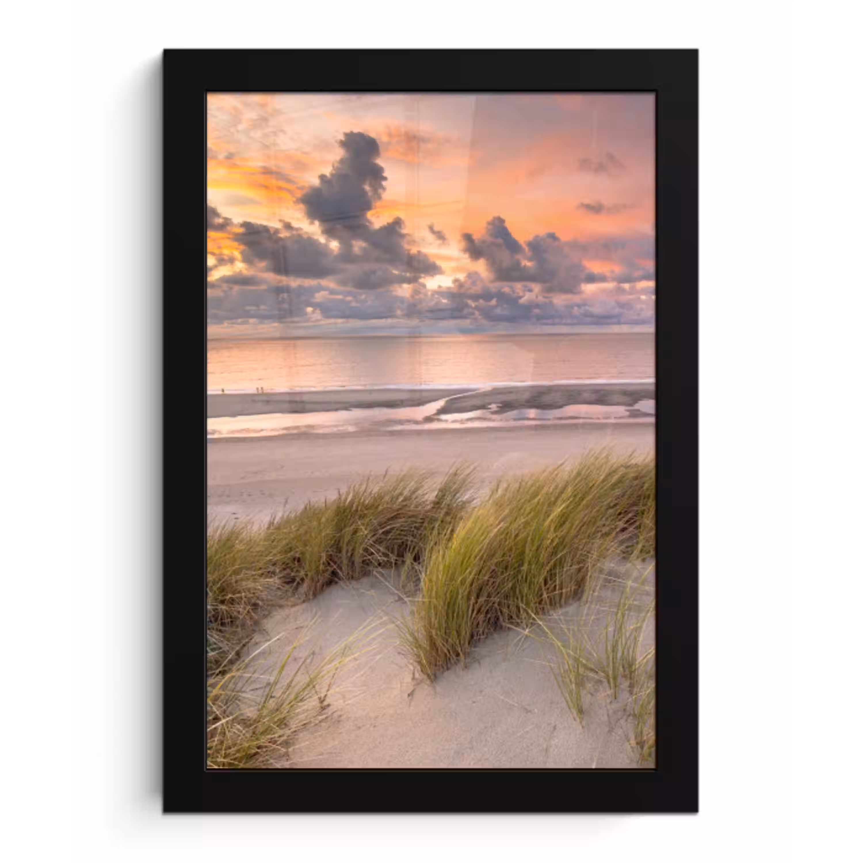 Zonsondergang - Duin - Strand - Planten - Zee fotolijst zwart zonder passe partout klein -3d