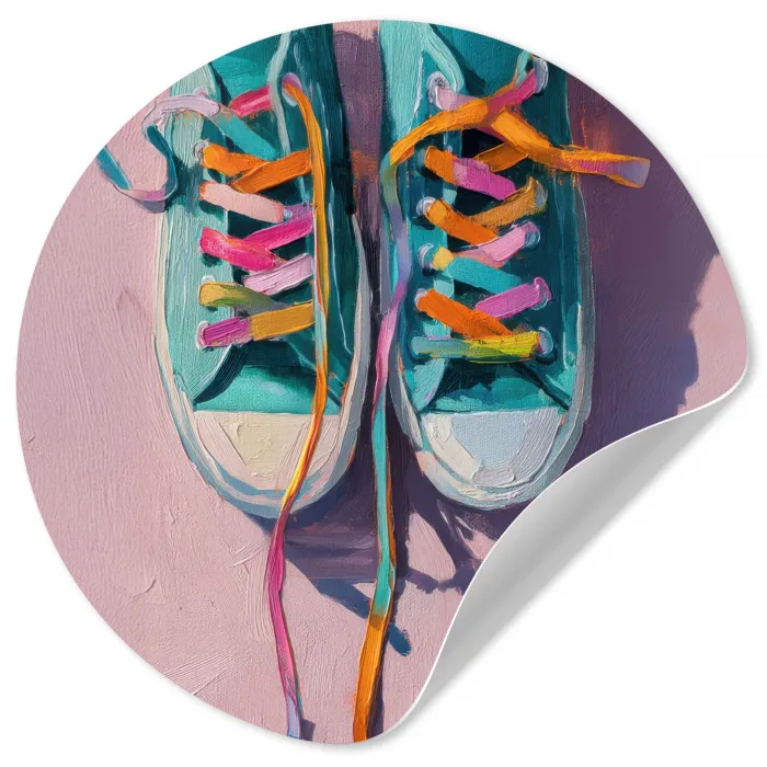 Sneakers - Veters - Kleurrijk - Schaduw Wandcirkel behangsticker klein -3d