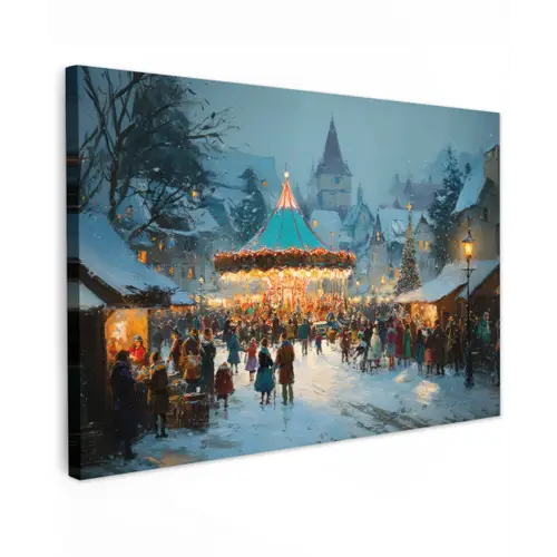 Winterkermis - Dorp - Kleurrijk canvas 2cm klein -z3d
