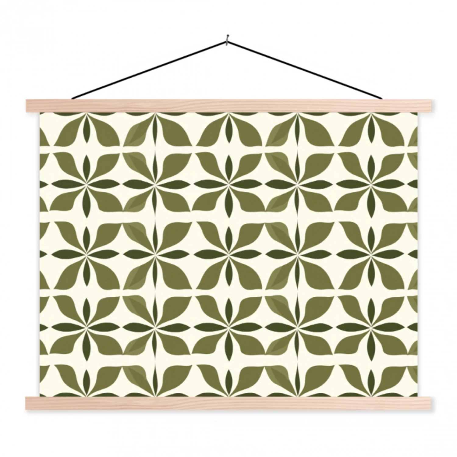 Botanisch - Retro - Groen textielposter latten blank klein 122 -3d