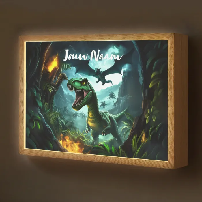 Dinosaurus - Draak - Jungle - Groen Light Box met batterij (Wandlamp kind) middel -z3d_website