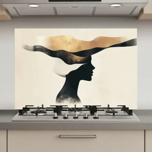 Vrouw - Golven - Zwart keuken achterwand spatscherm klein -3d_website