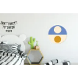 Cirkels - Symmetrisch - Wit - Blauw- Geel Wandcirkel aluminium klein -kinderkamer