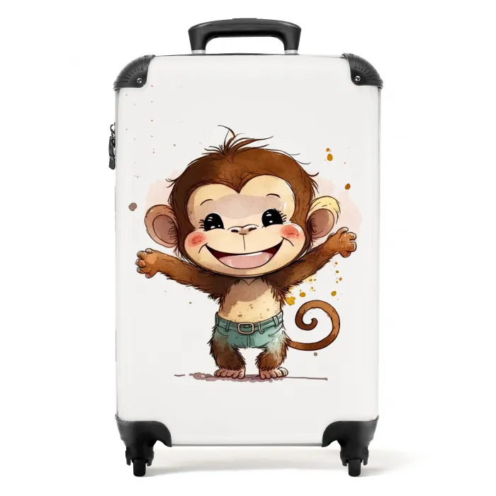 Aap - Bruin - Waterverf - Dieren - Meiden - Jongens NBS - Handbagage koffer - Unisex middel -productfoto_recht