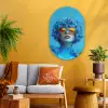 Vrouw - Bloem - Blauw - Modern - Bril - Portret Wandcirkel Ovaal Glas middel -sfeer4