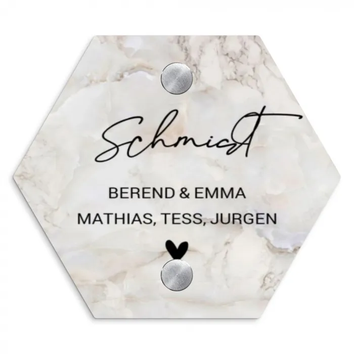 Beige marmer - Sierlijk Naambord Hexagon klein -3d