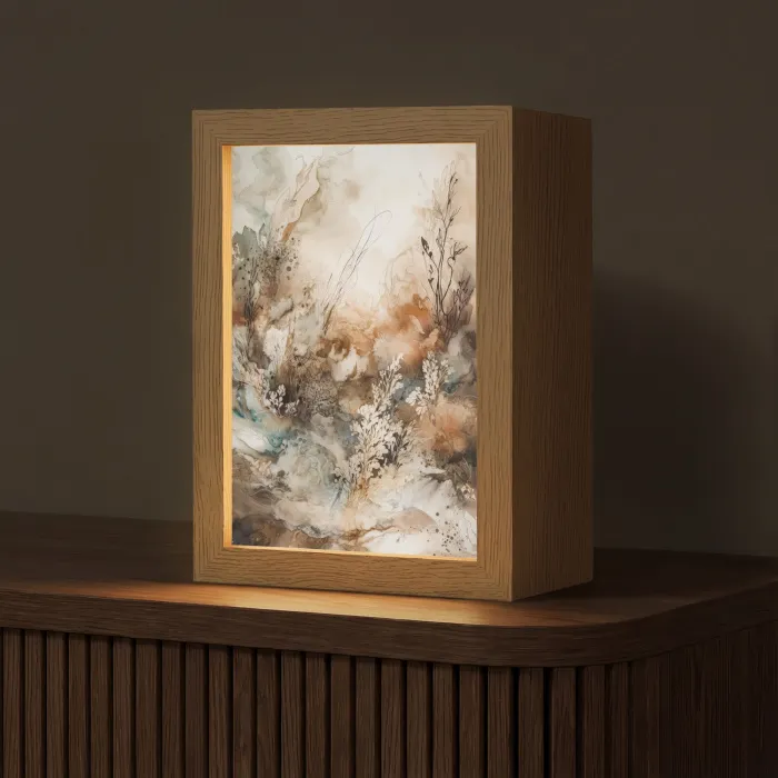 Abstract - Beige - Verf - Kunst - Natuur - Bloemen Light Box met kabel (Tafellamp) klein -z3d_website