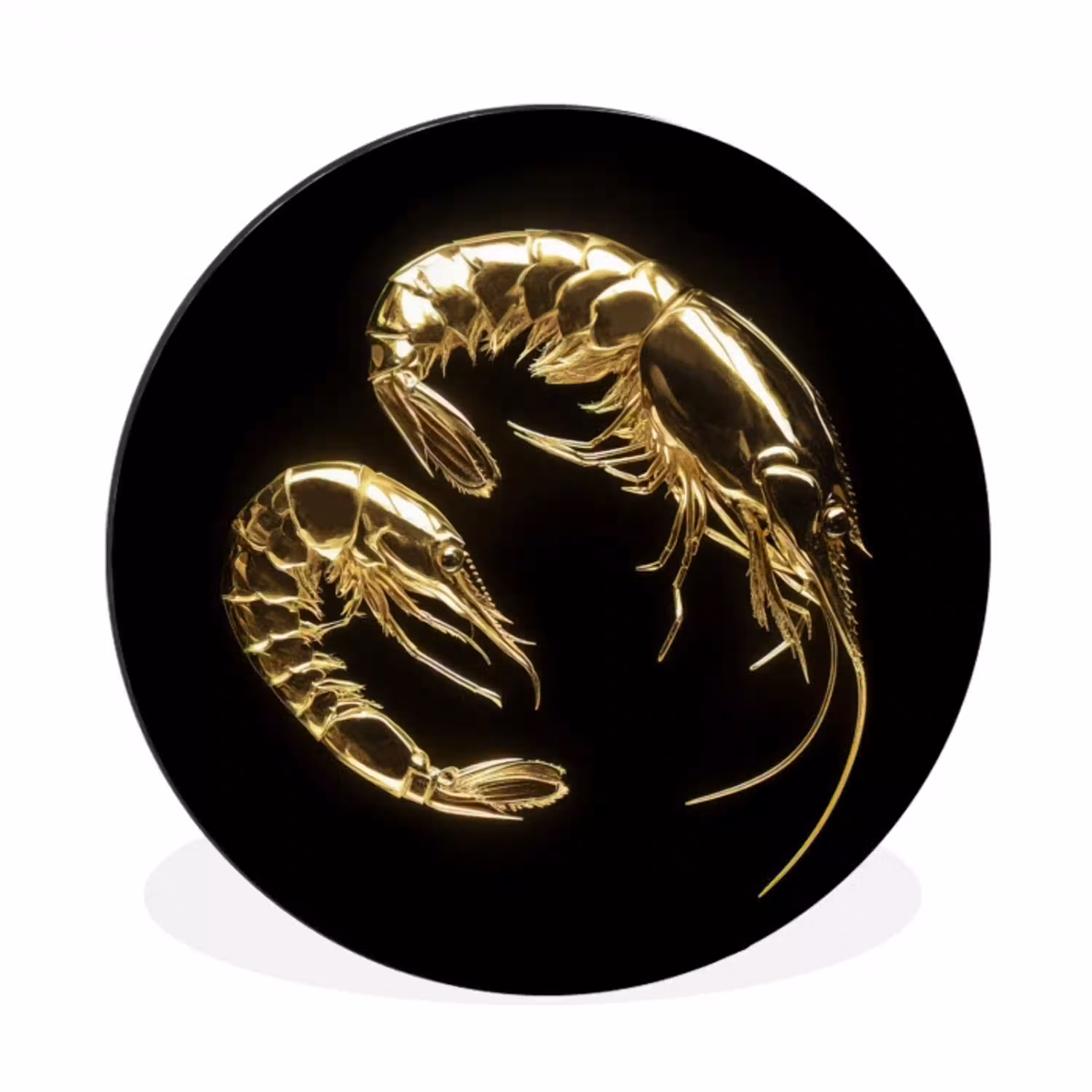 Garnalen - Zwart - Goud - Dieren Wandcirkel aluminium klein -3d