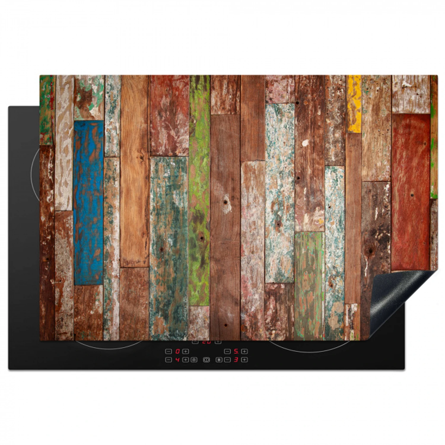 Kleurrijk Verweerd Hout Inductie beschermer vinyl 3mm klein -3d