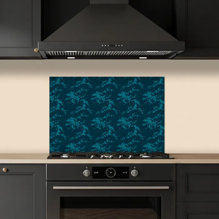 Bloesem - Blauw - Turquoise keuken achterwand spatscherm klein 900 -sfeer1