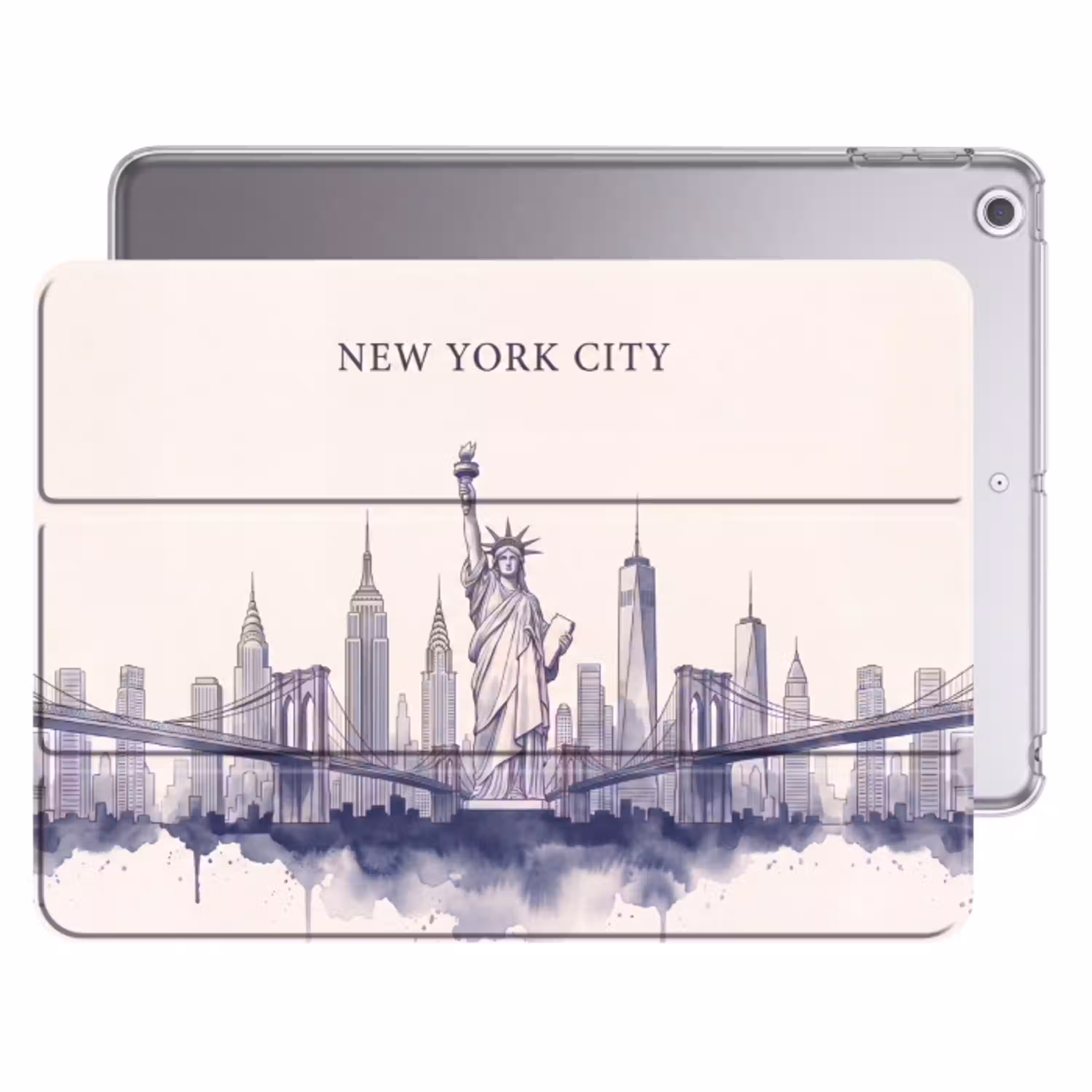 New York - Vrijheidsbeeld - Skyline - Illustratie - Blauw Apple iPad 2017 middel -threedimensional_3d_global