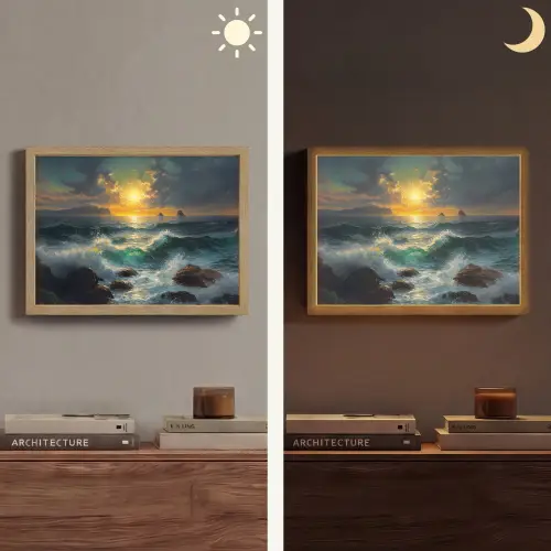Zee - Zon - Golven - Rotsen Light Box met batterij (Wandlamp) middel -sfeer3