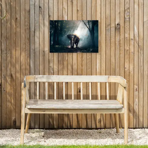 Olifant in mystiek bos Tuinposter op houten frame 2 cm dik klein -sfeer4