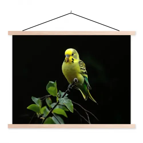 Parkiet - Tak - Bladeren - Geel textielposter latten blank klein -3d